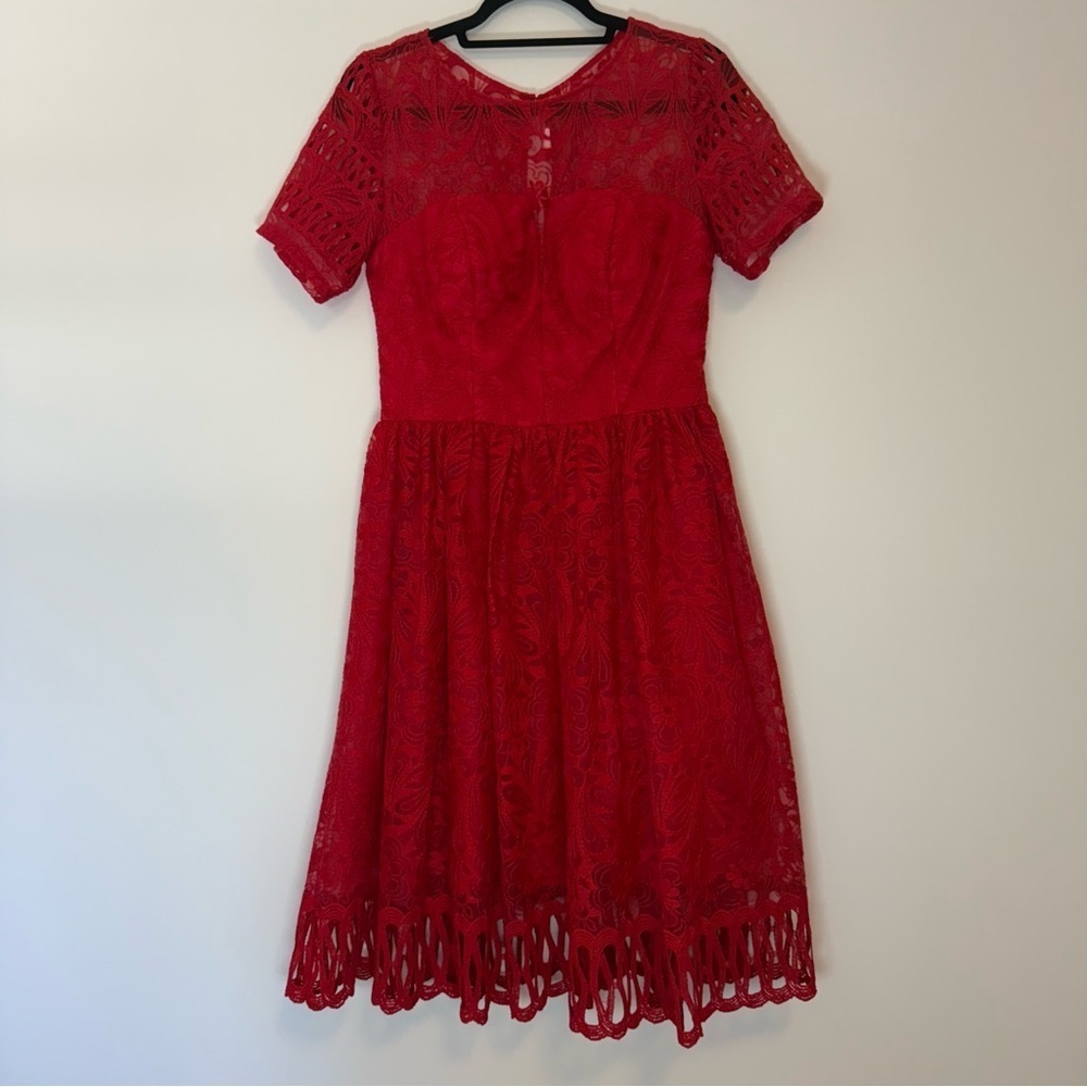 ASOS Chi Chi Beautiful Braless Red Tea Midi Dress Size 8